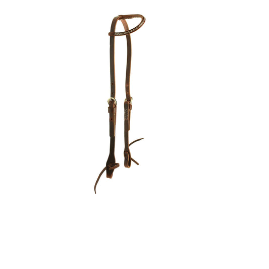 J Wayne Leather Sliding One Ear Headstall - Dark Chestnut