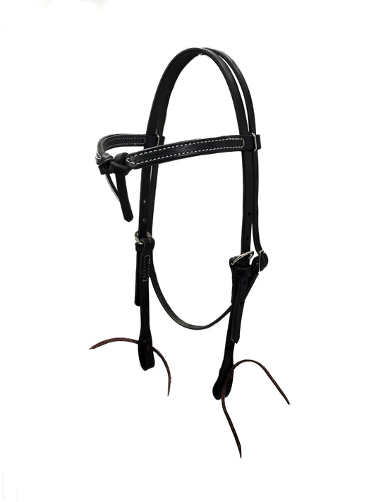 J Wayne Leather Knotted Browband Headstall - Black